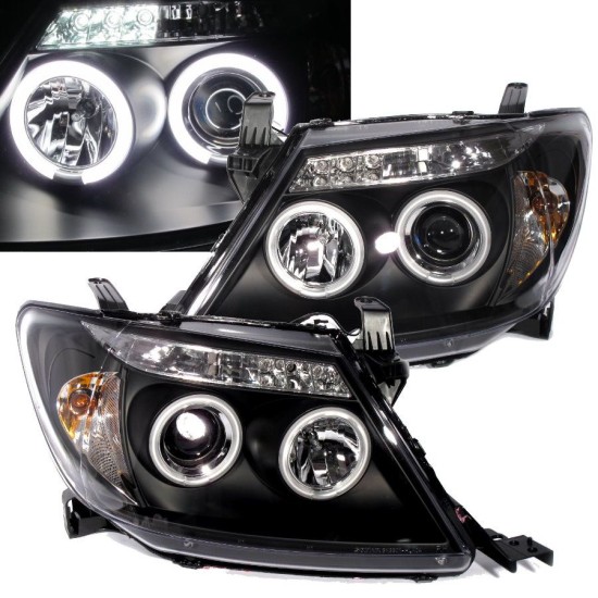 Φανάρια εμπρός angel eyes για Toyota Hilux (2005-2011) - μαύρα , με λάμπες (Η1) - σετ 2τμχ.