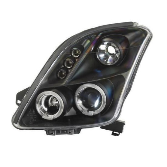 Φανάρια εμπρός angel eyes για Suzuki Swift (2005-2010) - black , με λάμπες (Η1) - σετ 2τμχ.