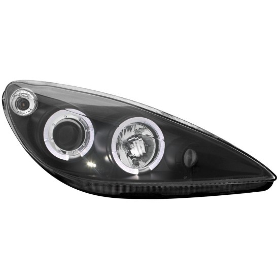 Φανάρια εμπρός angel eyes για Peugeot 307 , μαύρα , με λάμπες (Η1) - σετ 2τμχ.