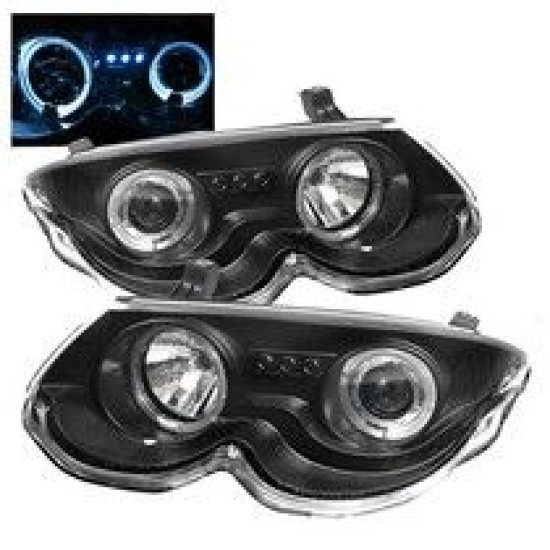 Φανάρια εμπρός angel eyes με led για Chrysler 300M (1999-2004) - μαύρα , με λάμπες (Η1) - σετ 2τμχ.