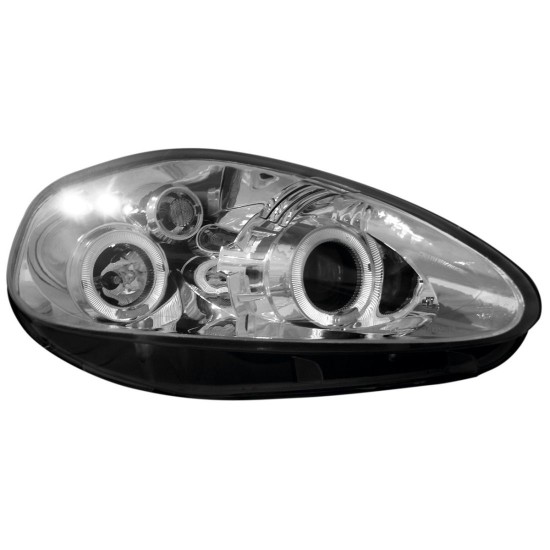 Φανάρια εμπρός angel eyes για Fiat Grande Punto (2005+) - chrome , με λάμπες (Η1) - σετ 2τμχ.