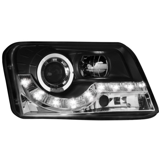 Φανάρια εμπρός led για Fiat Panda (2003+) - μαύρα , με λάμπες (Η1) - σετ 2τμχ.