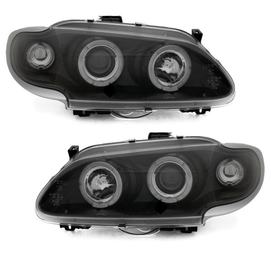 Φανάρια εμπρός angel eyes για Renault Megane / Renault Scenic 3/5 πορτο (1996-1999) - μαύρα , με λάμπες (Η1) - σετ 2τμχ.