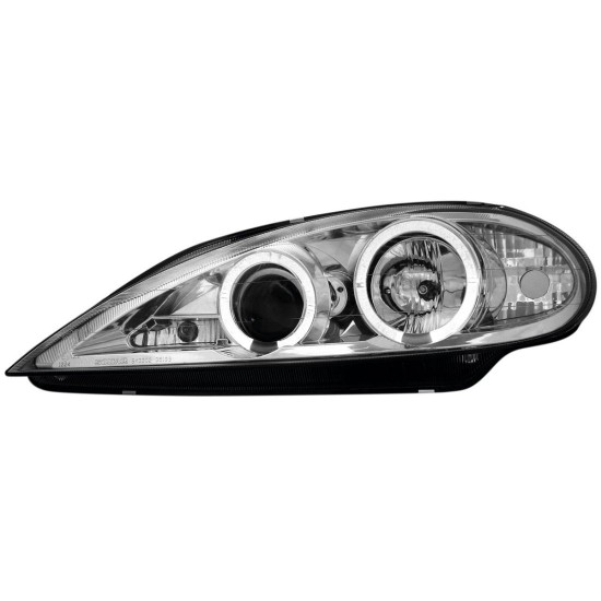 Φανάρια εμπρός angel eyes για Renault Megane (1999-2001) - chrome , με λάμπες (Η1) - σετ 2τμχ.