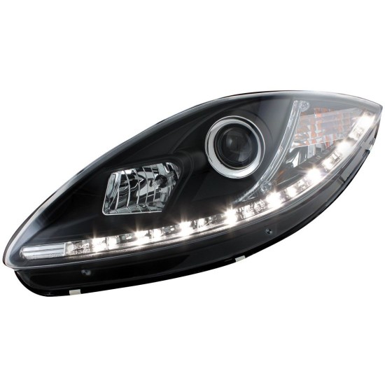 Φανάρια εμπρός led για Seat Altea /Leon / Toledo (2005-2009) - μαύρα , με λάμπες (Η1) - σετ 2τμχ.