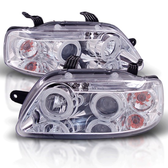 Φανάρια εμπρός led angel eyes για Chevrolet Aveo (2003-2006) - chrome , με λάμπες (Η1) - σετ 2τμχ.