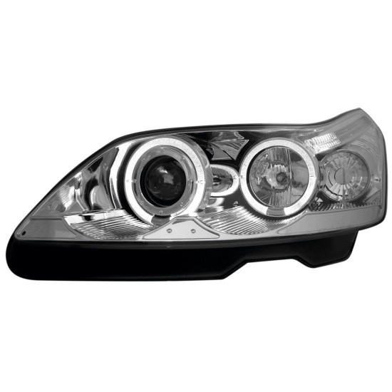 Φανάρια εμπρός angel eyes για Citroen C4 (2004+) - chrome , με λάμπες (Η1) - σετ 2τμχ.