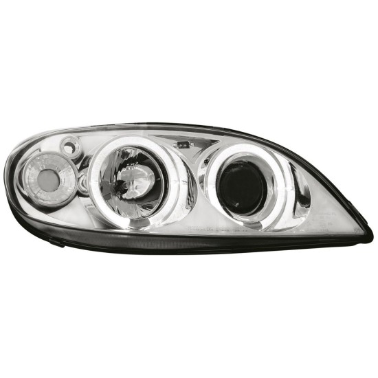 Φανάρια εμπρός angel eyes για Citroen Saxo (2000-2004) - chrome , με λάμπες (Η1) - σετ 2τμχ.