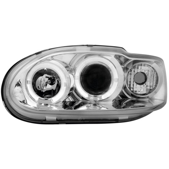 Φανάρια εμπρός angel eyes για Ford Escort (1996+) - chrome , με λάμπες (Η1) - σετ 2τμχ.