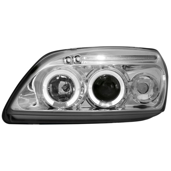 Φανάρια εμπρός angel eyes για Ford Fiesta MK5 (1999-2002) - chrome , με λάμπες (Η1) - σετ 2τμχ.