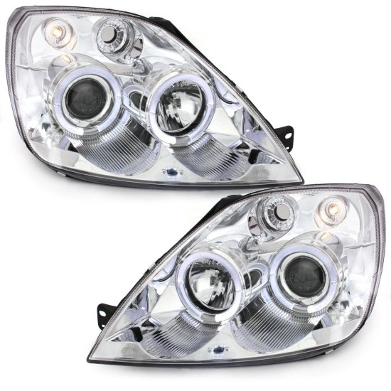 Φανάρια εμπρός angel eyes για Ford Fiesta (2002-2005) - chrome , με λάμπες (Η1) - σετ 2τμχ.