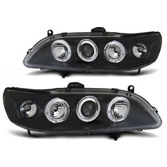 Φανάρια εμπρός angel eyes για Honda Accord (1998-2002) USA , μαύρα , με λάμπες (Η1) - σετ 2τμχ.