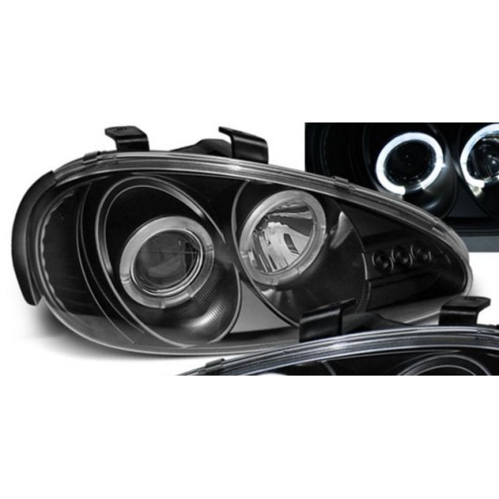 Φανάρια εμπρός angel eyes για Mazda MX 3 (1991-1998) , μαύρα , με λάμπες (Η1) - σετ 2τμχ.