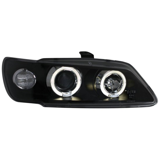 Φανάρια εμπρός angel eyes για Peugeot 306 (1993-1997) , μαύρα , με λάμπες (Η1) - σετ 2τμχ.