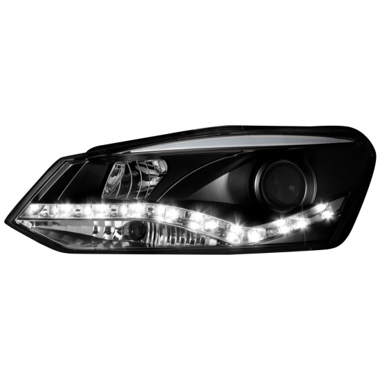 Φανάρια εμπρός led για Vw Polo 6R (2009+) - μαύρα , με λάμπες (Η1) - σετ 2τμχ.