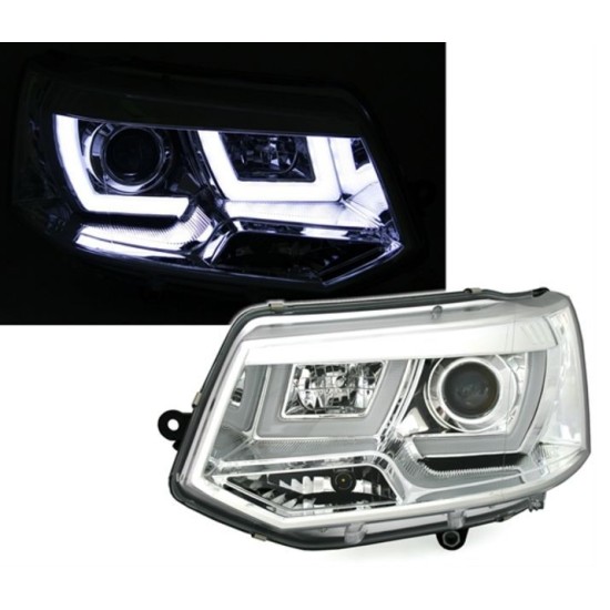 Φανάρια εμπρός led για Vw Transporter T5 (2003-2009) - chrome , με λάμπες (Η1) - σετ 2τμχ.