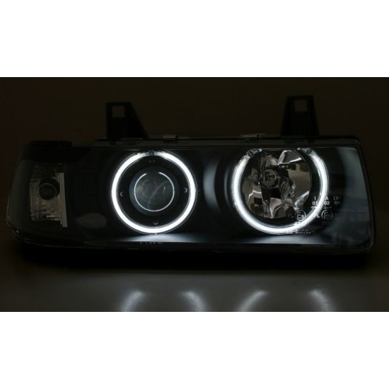 Φανάρια εμπρός angel eyes για Bmw E36 (1991-1999) 2d coupe - black , με λάμπες (Η1) - σετ 2τμχ.