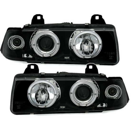 Φανάρια εμπρός angel eyes για BMW E36 (1991-1999) 2d coupe - μαύρα , με λάμπες (Η1) - σετ 2τμχ.