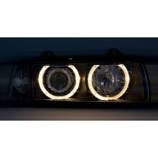 Φανάρια εμπρός angel eyes για Bmw E36 (1991-2000) 2d coupe - μαύρα , χωρίς λάμπες (Η7/H7) - σετ 2τμχ.