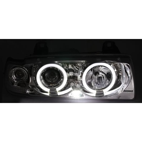 Φανάρια εμπρός angel eyes για BMW E36 (1991-1999) 2d coupe - chrome , με λάμπες (Η1) - σετ 2τμχ.