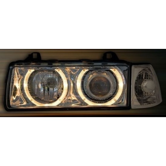 Φανάρια εμπρός angel eyes για BMW E36 (1991-2000) 2d coupe - chrome , χωρίς λάμπες (Η7) - σετ 2τμχ.