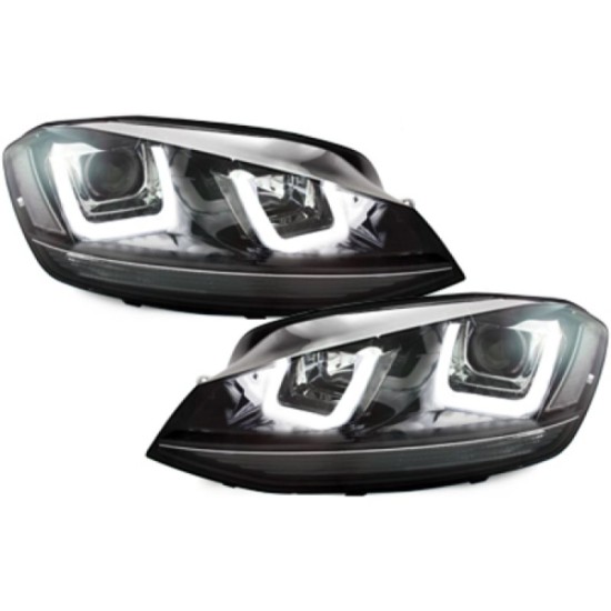 Φανάρια εμπρός angel eyes για Vw Golf 6 - με design Vw Golf 7 με μαύρη επιμηκής γραμμή , με λάμπες (Η1) - σετ 2τμχ.