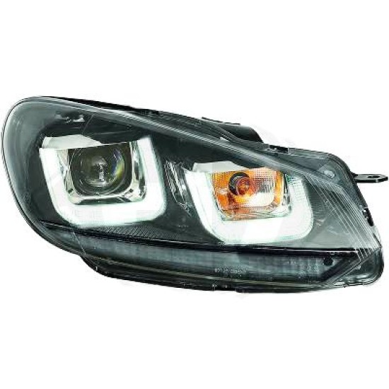 Φανάρια εμπρός angel eyes για Vw Golf 6 - Golf 7 Design με άσπρη επιμηκής γραμμή , με λάμπες (Η1) - σετ 2τμχ.