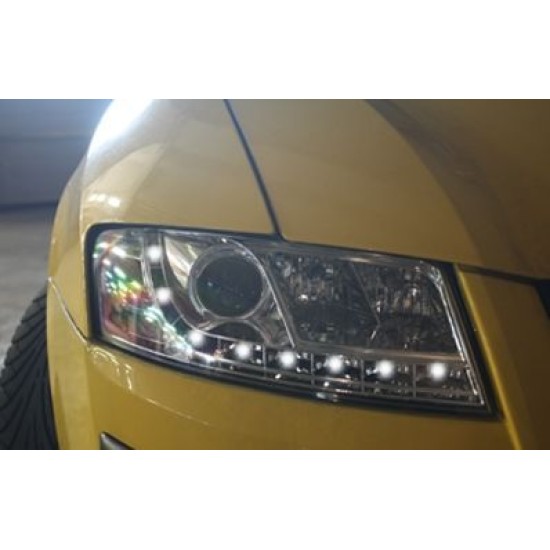 Φανάρια εμπρός led για Fiat Stilo 3 πορτο (2001-2008) - chrome , με λάμπες (Η1) - σετ 2τμχ.