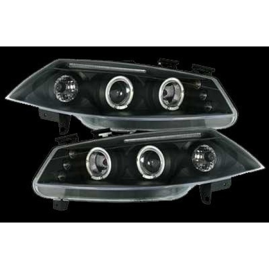 Φανάρια εμπρός angel eyes για Renault Megane (2002-2005) , black , με λάμπες (Η1) - σετ 2τμχ.