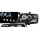 Φανάρια εμπρός angel eyes για Mitsubishi Pajero (2001-2006) - μαύρα , με λάμπες (Η1) - σετ 2τμχ.