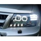 Φανάρια εμπρός angel eyes για Mitsubishi Pajero (2001-2006) - μαύρα , με λάμπες (Η1) - σετ 2τμχ.