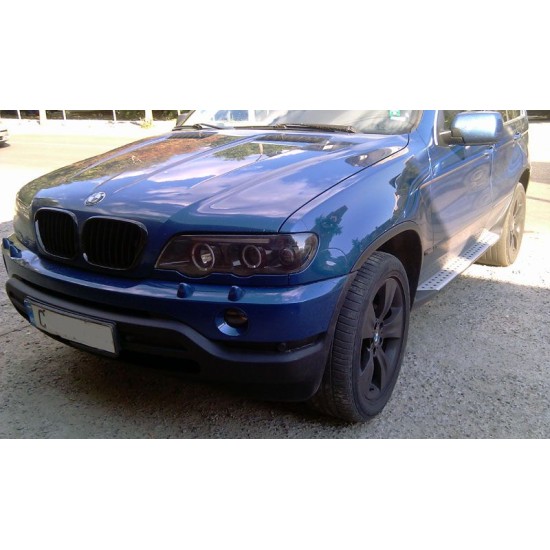 Φανάρια εμπρός angel eyes για BMW X5 (1999-2003) - black , με λάμπες (Η1) - σετ 2τμχ.