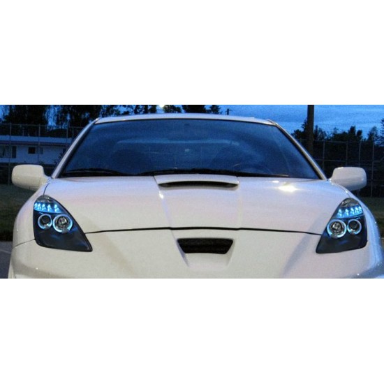 Φανάρια εμπρός angel eyes για Toyota Celica T230 (1999-2005) - μαύρα , με λάμπες (Η1) - σετ 2τμχ.