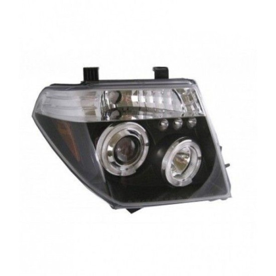 Φανάρια εμπρός led angel eyes για Nissan Navara / Pathfinder (2005-2009) - μαύρα , με λάμπες (Η1) - σετ 2τμχ.