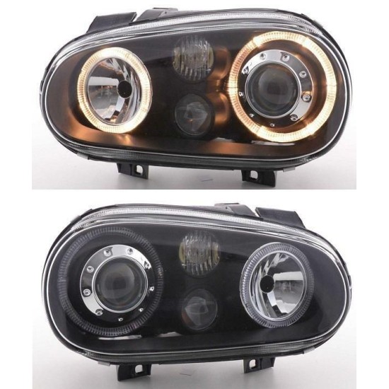 Φανάρια εμπρός angel eyes για Vw Golf IV R32 - μαύρα , χωρίς λάμπες (Η7) - σετ 2τμχ.