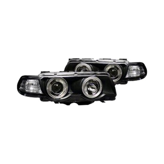 Φανάρια εμπρός angel eyes BMW E38 (1998-2001) - μαύρα , με λάμπες (Η1) - σετ 2τμχ.