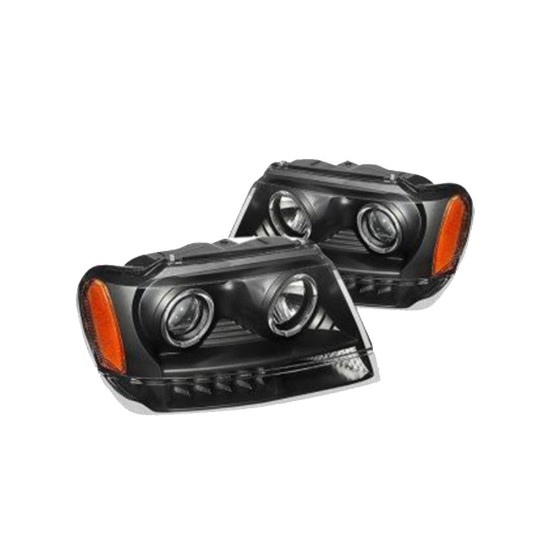 Φανάρια εμπρός led angel eyes για Jeep Grand Cherokee (1999-2005) - μαύρα , χωρίς λάμπες (Η7) - σετ 2τμχ.