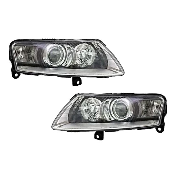 Φανάρια εμπρός angel eyes για Audi A6 (2004-2007) -μαύρο , χωρίς λάμπες (Η7) - σετ 2τμχ.