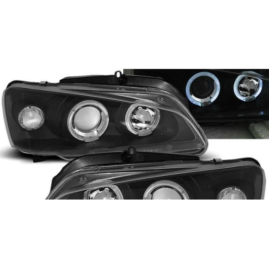 Φανάρια εμπρός angel eyes για Peugeot 106 , μαύρα , με λάμπες (Η1) - σετ 2τμχ.