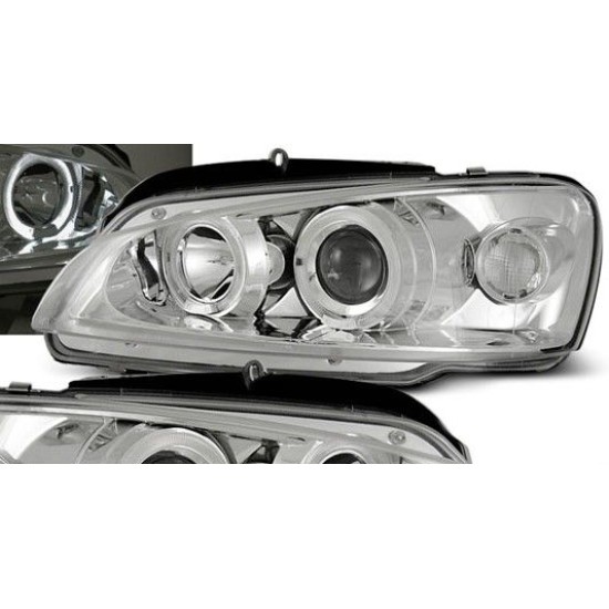 Φανάρια εμπρός angel eyes για Peugeot 106 , χρωμίου, με λάμπες (Η1) - σετ 2τμχ.