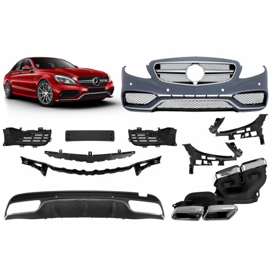 Προφυλακτήρας εμπρός για Mercedes C-class W205 (2014+) - AMG look - με diffuser και μπούκες