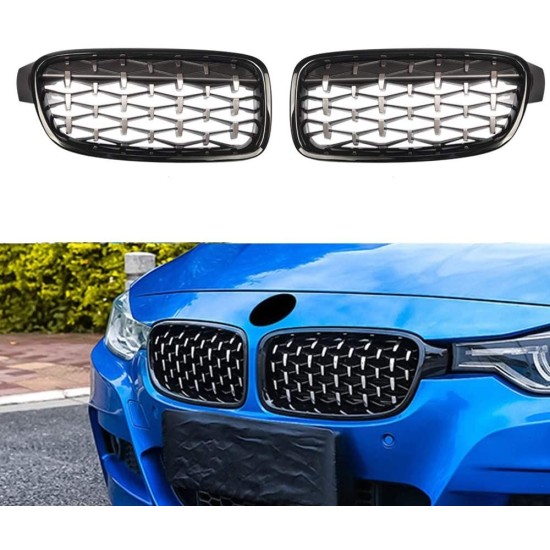 Μάσκα για BMW F30 (2011+) - γυαλιστερή - Diamond Design - χρωμίου/μαύρη - 2τμχ.