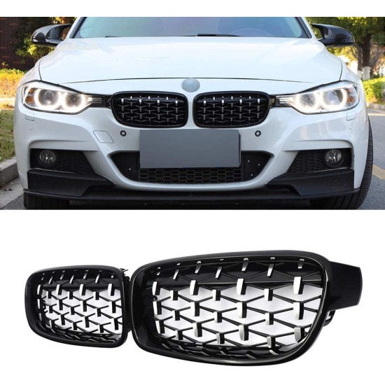 Μάσκα για BMW F30 (2011+) - γυαλιστερή - Diamond Design - χρωμίου/μαύρη - 2τμχ.