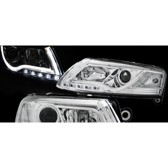 Φανάρια εμπρός led lightbar για Audi A6 4F (2004-2008) - chrome , με λάμπες (Η1) - σετ 2τμχ.