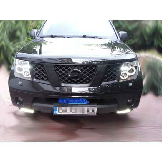 Φανάρια εμπρός led angel eyes για Nissan Navara / Pathfinder (2005-2009) - μαύρα , με λάμπες (Η1) - σετ 2τμχ.