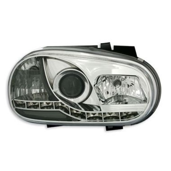 Φανάρια εμπρός led devil eyes για Vw Golf IV - chrome , με λάμπες (Η1) - σετ 2τμχ.