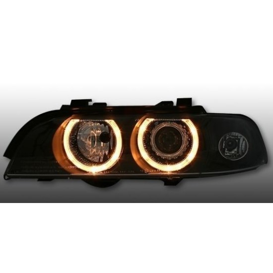 Φανάρια εμπρός angel eyes για BMW E39 (1995-2000) - μαύρο χρώμα , χωρίς λάμπες (Η7) - σετ 2τμχ.