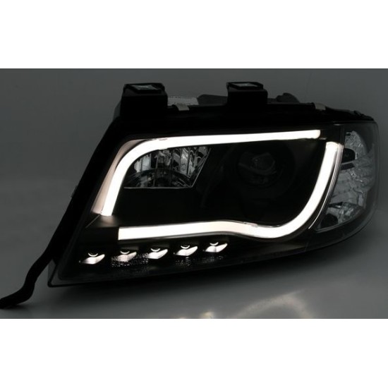 Φανάρια εμπρός led lightbar για Audi A6 C5 (1997-2001) / Allroad 1999-2005 - μαύρα , με λάμπες (Η1) - σετ 2τμχ.