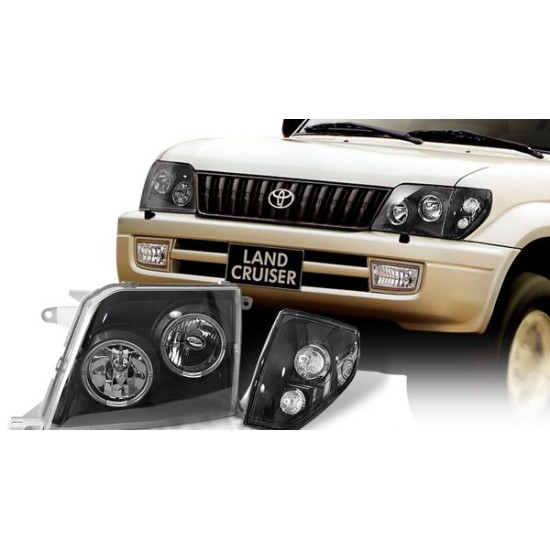 Φανάρια εμπρός angel eyes για Toyota Land Cruiser FJ90 (1996-2003) - μαύρα , με λάμπες (Η1) - σετ 2τμχ.