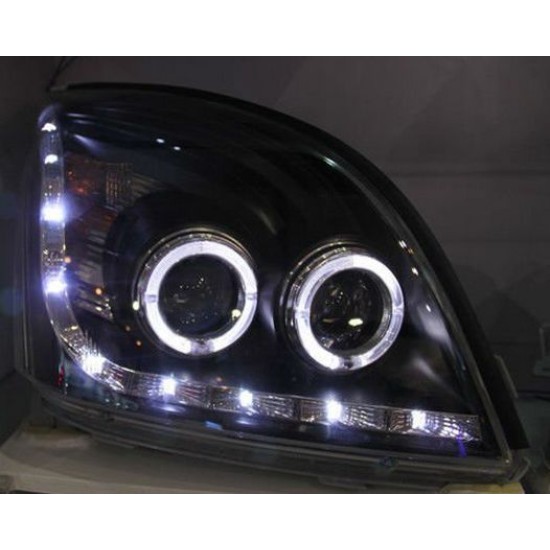 Φανάρια εμπρός led / angel eyes για Toyota Land Cruiser 120 (2003-2009) - chrome , με λάμπες (Η1) - σετ 2τμχ.